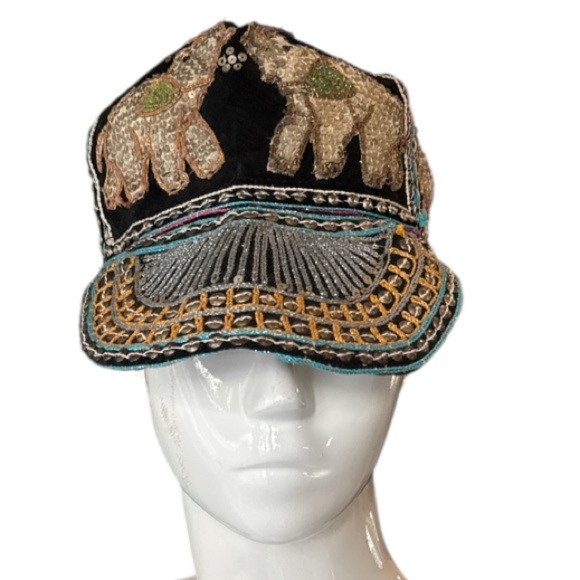 Vintage Burmese Velvet Embellished Black Multi Elephant Baseball Cap Size OS - Picture 13 of 14